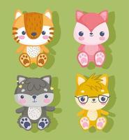 set of stuffed animals vector