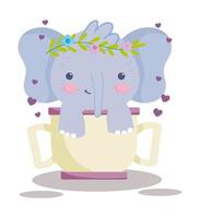 elefante en taza de dibujos animados vector