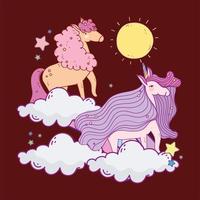 unicornios jugando en las nubes vector