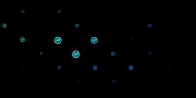 Dark Blue, Green vector backdrop with virus symbols.