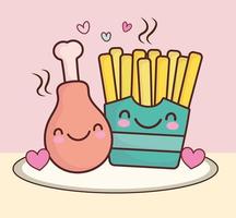 cute chicken french fries vector