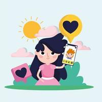 girl with mobile chatting vector