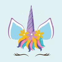 cara unicornio flores vector