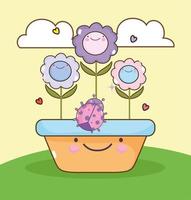 flowers in pot kawaii vector