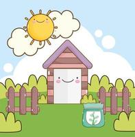 kawaii house meadow vector