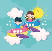 childrens playing airplane toys vector