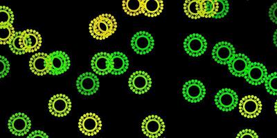 Dark green, yellow vector backdrop with virus symbols.