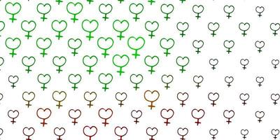 Light Green, Red vector background with woman symbols.