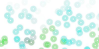 Fondo de doodle de vector azul claro, verde con flores.