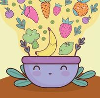 cute vegetables in bowl vector