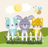 little animals behind fence vector