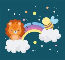 cute lion and bee vector