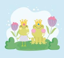 cute couple frogs vector