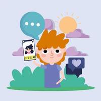 boy with mobile vector