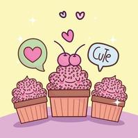 lindos cupcakes adorables vector