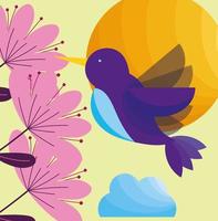 purple bird flowers vector