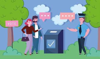 voting and election concept, couple with vote box in the outdoor vector