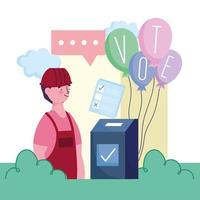 voting and election concept, worker with vote box and balloons vector