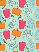 food pumpkins and peppers vegetables nature branches decoration pattern vector