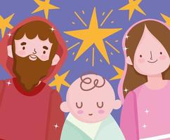 nativity, manger cute holy family together cartoon vector