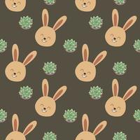 Adorable Cute Bunny with Cactus Seamless Pattern vector