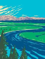 Yellowstone River en Hayden Valley ubicado en el Parque Nacional Yellowstone, Wyoming, Estados Unidos de América Wpa Poster Art vector