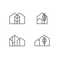 Conjunto de iconos de línea simple hogar y naturaleza. logotipo de la casa de la naturaleza estilo minimalista. vector