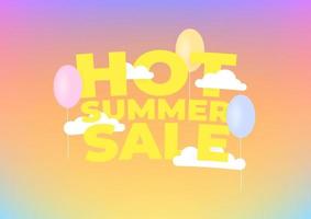 Trendy hot summer sale banner template. Festive clouds and balloons sale campaign. vector