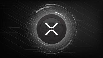 Ripple XRP crypto currency themed banner. Ripple coin or XRP icon on modern black color background. vector