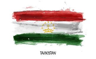 Realistic watercolor painting flag of Tajikistan . Vector .