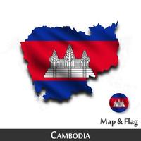 Mapa y bandera de Camboya. agitando diseño textil. fondo del mapa del mundo de puntos. vector