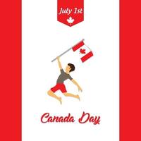 feliz día de canadá ilustración de vector libre con un niño sosteniendo la bandera canadiense