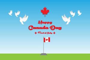 Feliz día de Canadá diseño de ilustración de vector libre con bandera canadiense y elementos de la libertad.
