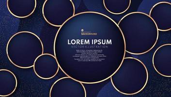 Abstract glowing golden rings with glitter on dark blue background. Modern banner web template design. Geometric luxury and elegant style.  Vector illustration