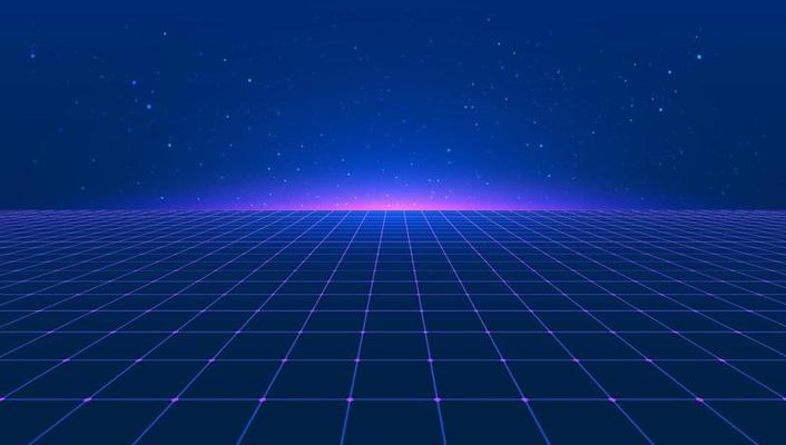 Abstract bright retro blue pink purple background futuristic landscape 1980s style. Vector illustration 80s party background . 80s Retro Sci-Fi background. Light perspective grid.