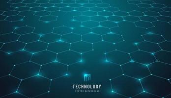 Abstract blue green connection hexagon technology cyberspace background. Modern innovation speed communication technology business background. futuristic tech design. Vector illustration.