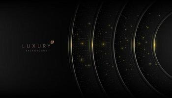 Abstract black geometric circle with golden glitter on dark background and texture. Luxury style. You can use for cover, poster, banner web, flyer, Landing page, Print ad. vector