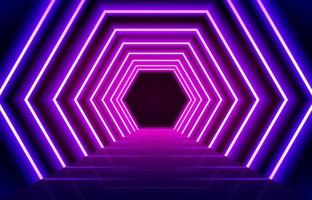 Abstract glowing magenta blue neon lights line floor background.  Perspective hexagon led concept.  vip neon lights entrance or festival concept. vector