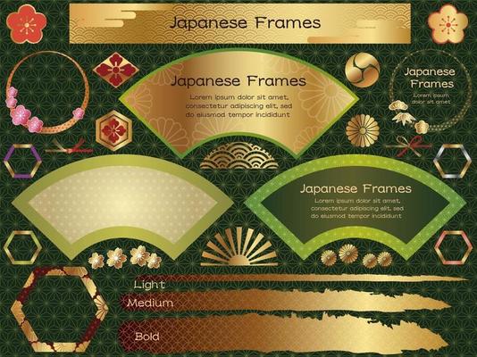 Set Of Japanese Style Vector Frames And Backgrounds