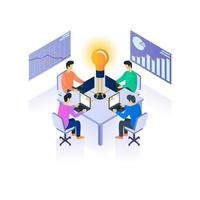 Office teamwork isometric vector illustration concept, corporate office meeting