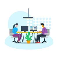 Employees working in office vector illustration