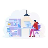 Man working on computer, Working from home concept illustration vector