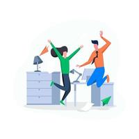 Office workers celebrating project success illustration concept vector
