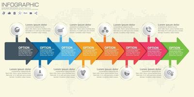 Timeline and arrow vector infographic. World map Background