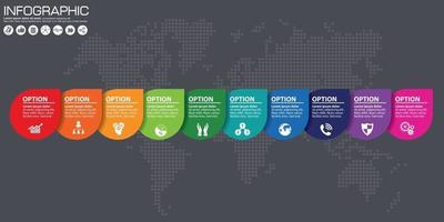 Timeline and arrow vector infographic. World map Background