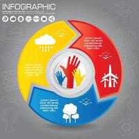 Connected round infographic diagram. Circular chart with 3 options. Paper progress steps for tutorial with two parts. Isolated business concept sequence banner. EPS10 workflow layout. vector