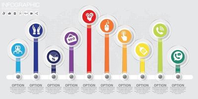 Timeline 10 options or steps vector infographic. World map Background