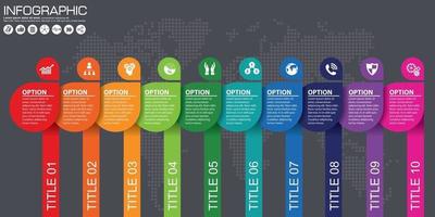 infografía de vector de línea de tiempo. fondo del mapa del mundo