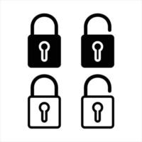 Locked and Unlocked Padlock Black and outline Icons vector