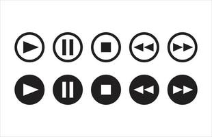 Music and Movie Play, Pause, Rewind, Forward, Stop Outline and Fill Icons vector
